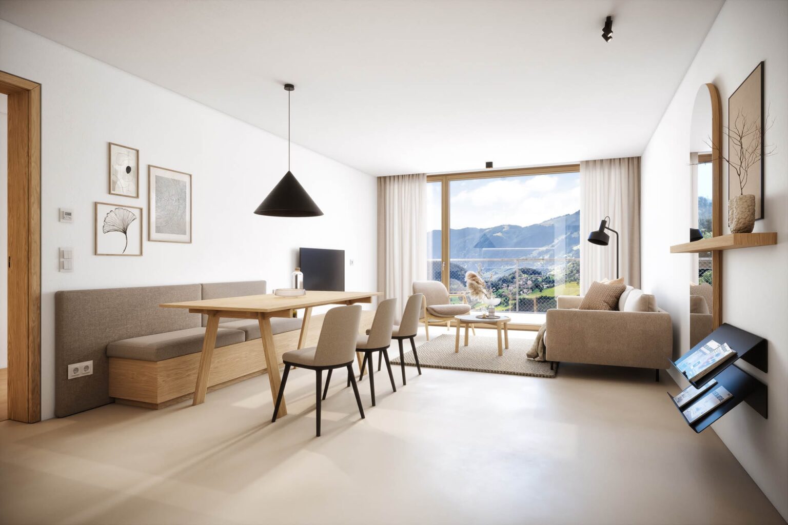 Architekturvisualisierung des exklusiven Mountain Retreat Hotel Haven Alpendorf mit Rooftop-Infinity-Pool