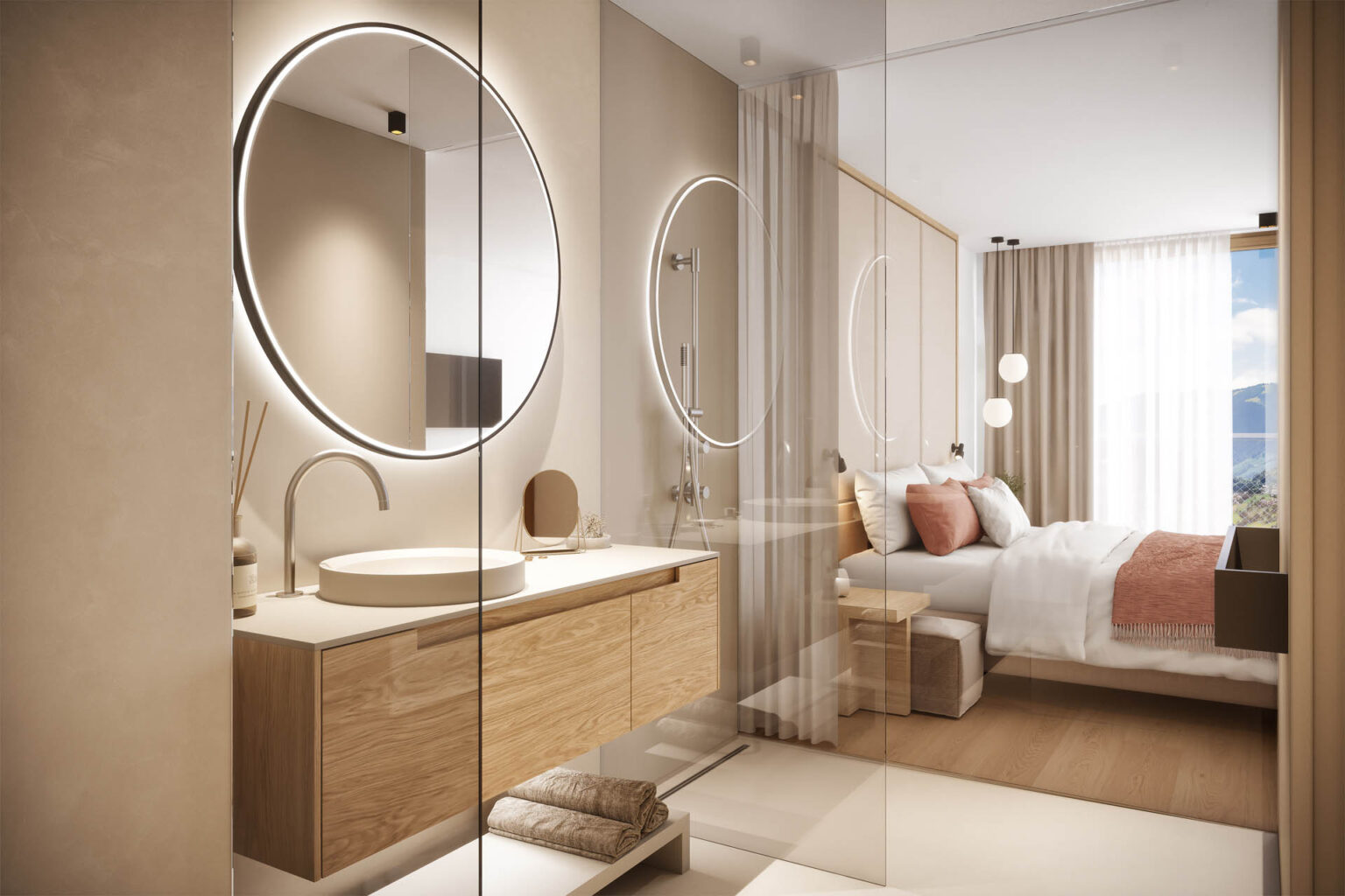 Architekturvisualisierung des exklusiven Mountain Retreat Hotel Haven Alpendorf mit Rooftop-Infinity-Pool