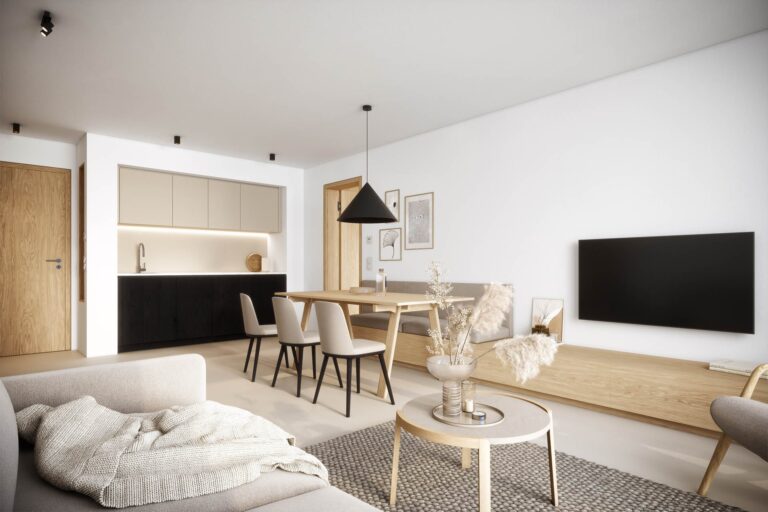 Architekturvisualisierung des exklusiven Mountain Retreat Hotel Haven Alpendorf mit Rooftop-Infinity-Pool