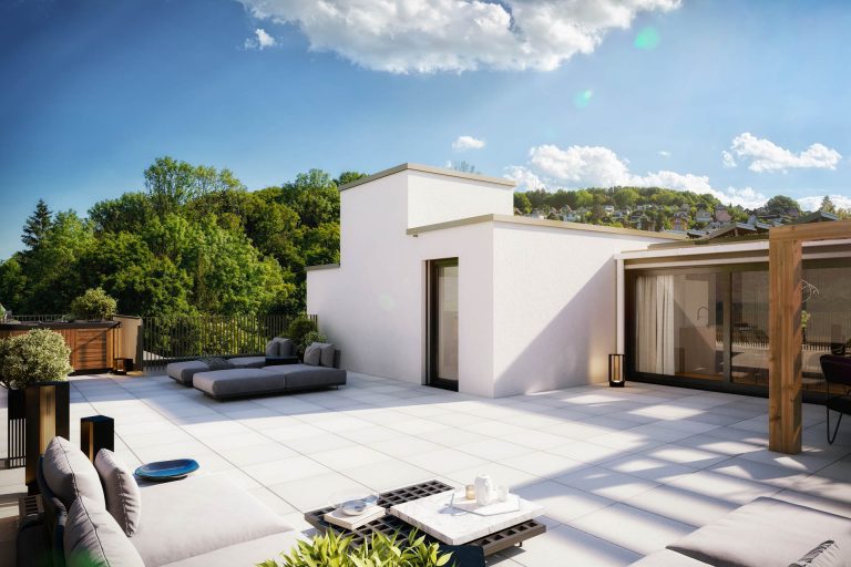 3D-Visualisierung Mehrparteienhaus Wien Hüttelbergstraße Terrasse