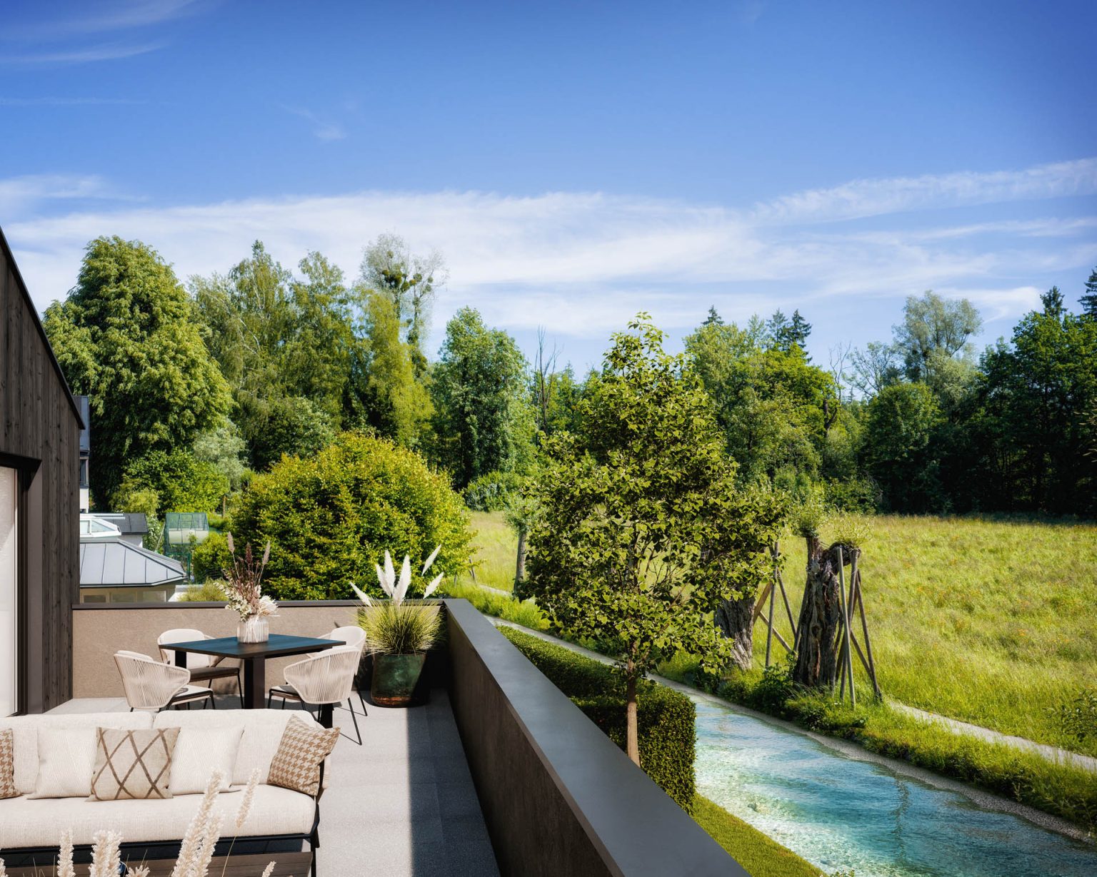 3D-Visualisierung Mehrparteienhaus Fischhornstraße Salzburg Terrasse