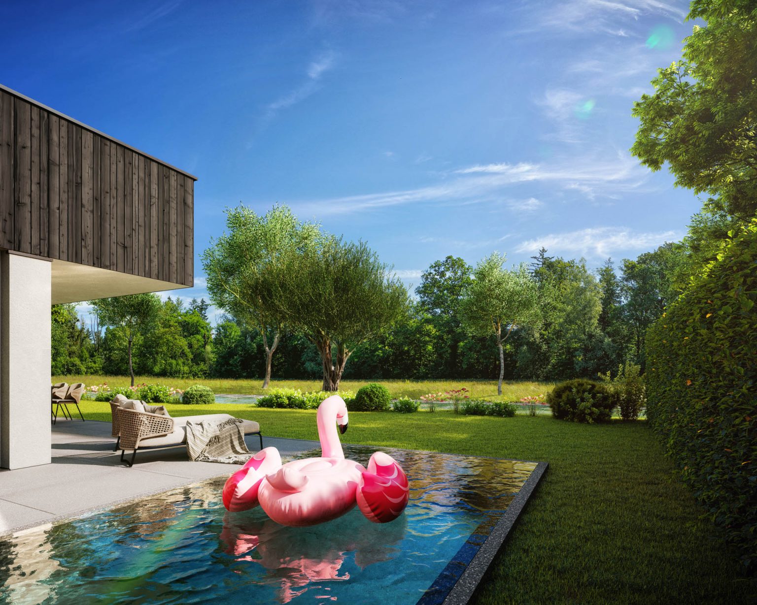 3D-Visualisierung Mehrparteienhaus Fischhornstraße Salzburg Pool