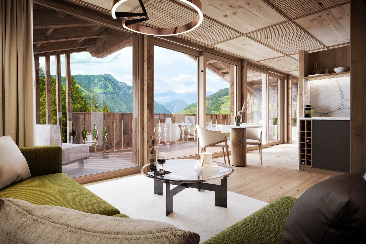 Photorealistische 3D-Visualisierung Appartement Chalet Muliné Lodge Südtirol
