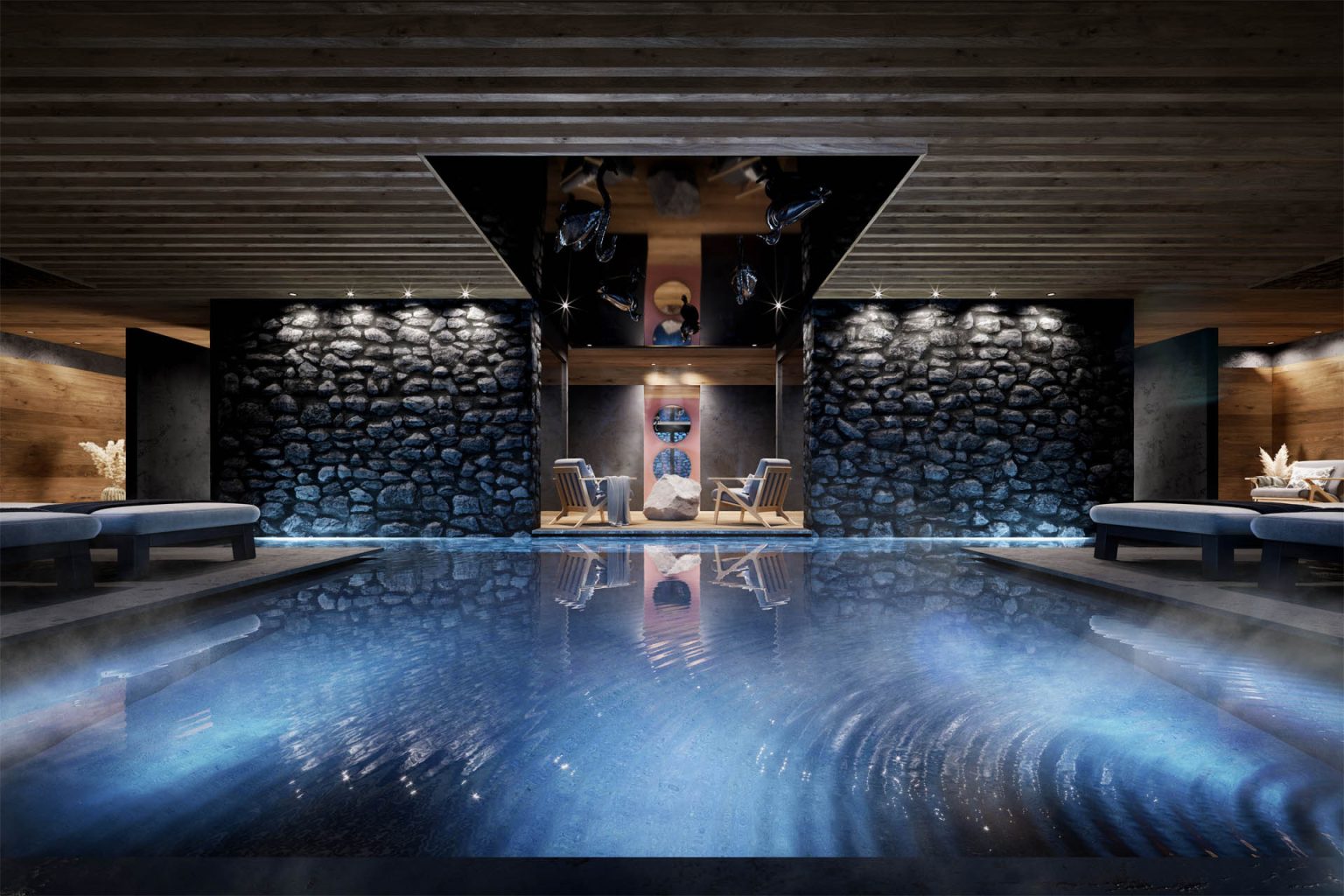 Photorealistische 3D-Visualisierung Appartement Chalet Muliné Lodge Südtirol Spa