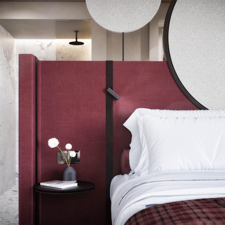 Photorealistische 3D-Visualisierung Appartement Chalet Muliné Lodge Südtirol Schlafzimmer