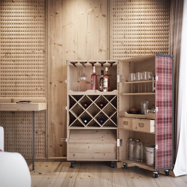 Photorealistische 3D-Visualisierung Appartement Chalet Muliné Lodge Südtirol Schlafzimmer