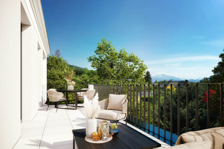 AssetX Kreuzbergpromenade Terrasse Obergeschoss Sonnenliegen Bergblick Lounge