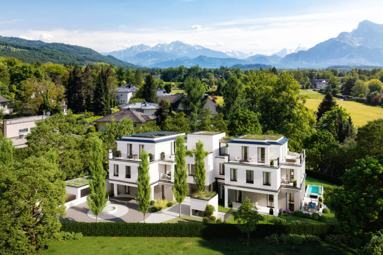 AssetX Wohnanlage in Salzburg mit moderner Villa-Architektur und Pool