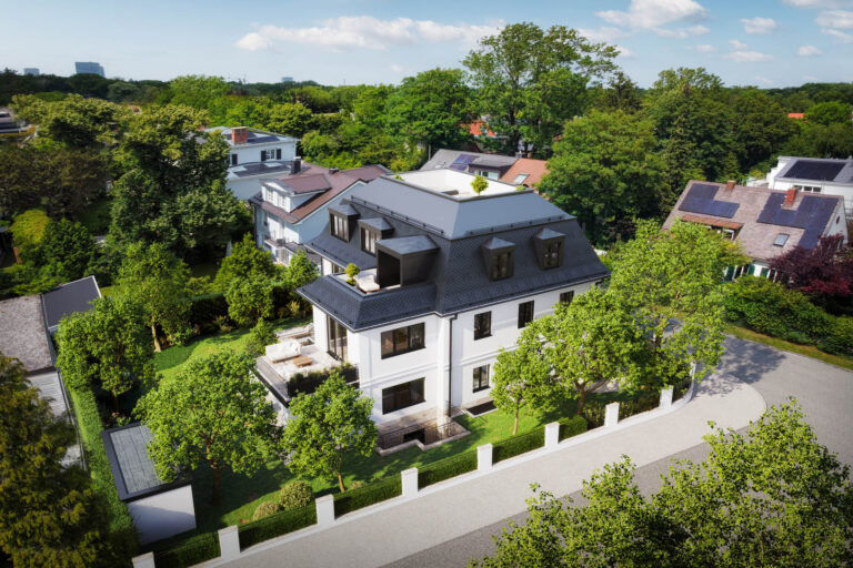 Villa München Gellerstraße Garten Dachterrasse Luftaufnahme grüne Umgebung