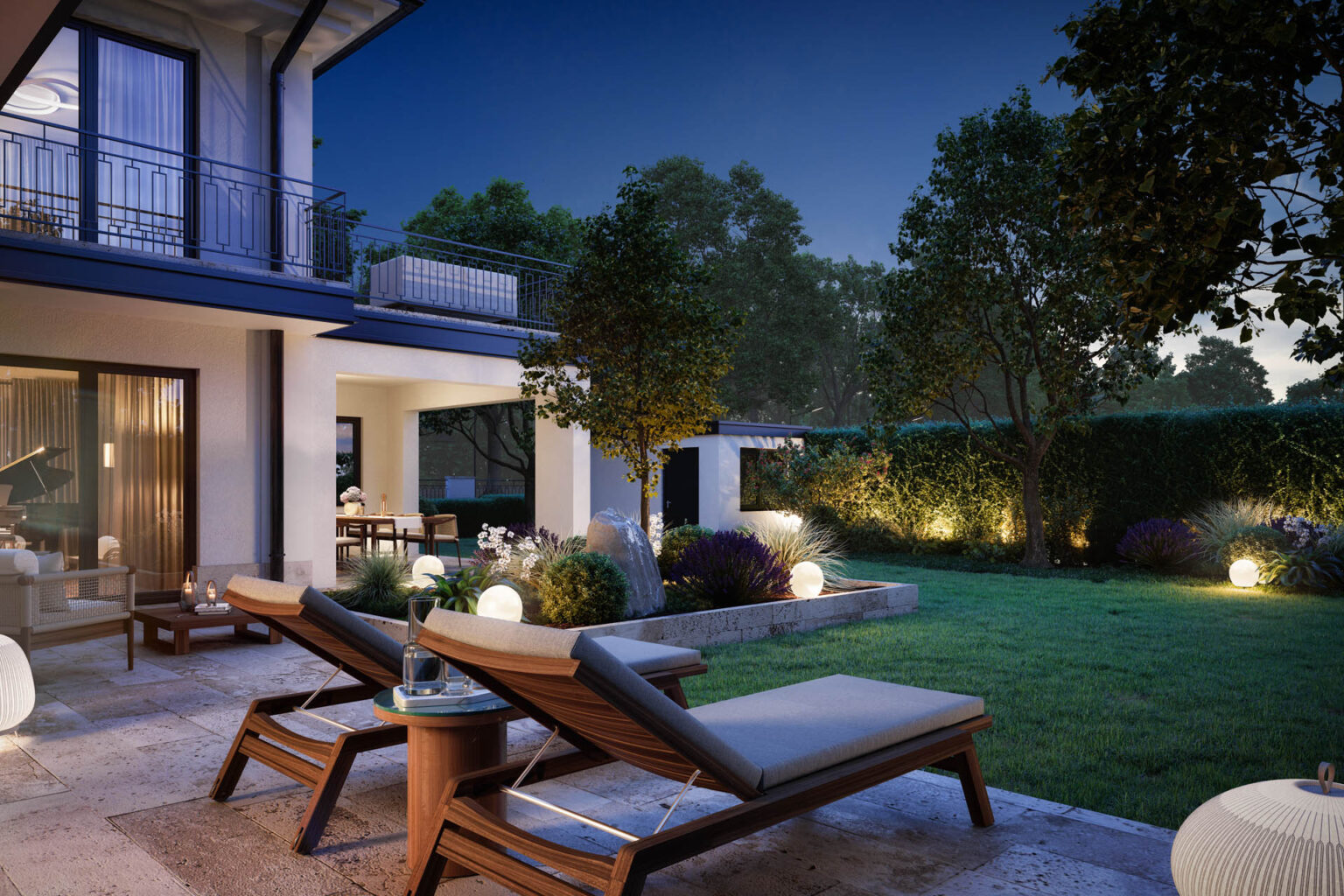 Garten Villa München grün ruhig Einfamilienhaus Außenanlage