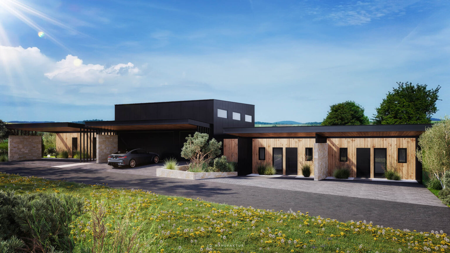 Privathaus Peuerbach Außenansicht 3D Architekturvisualisierung