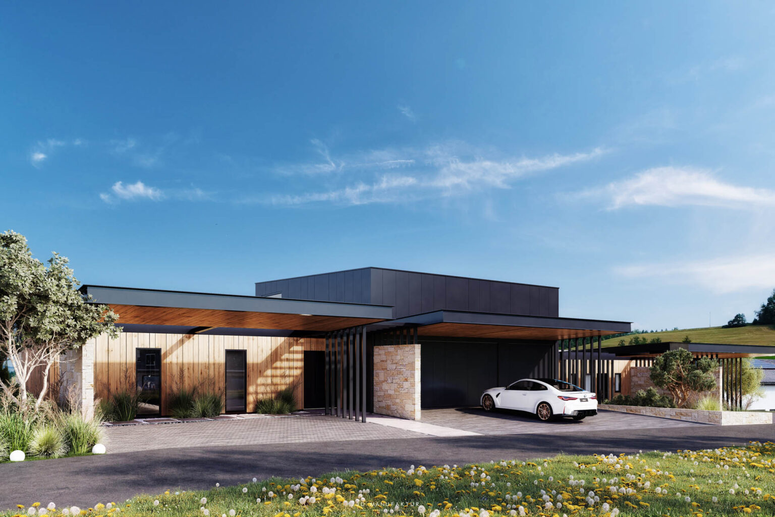 Privathaus Peuerbach Außenansicht 3D Architekturvisualisierung